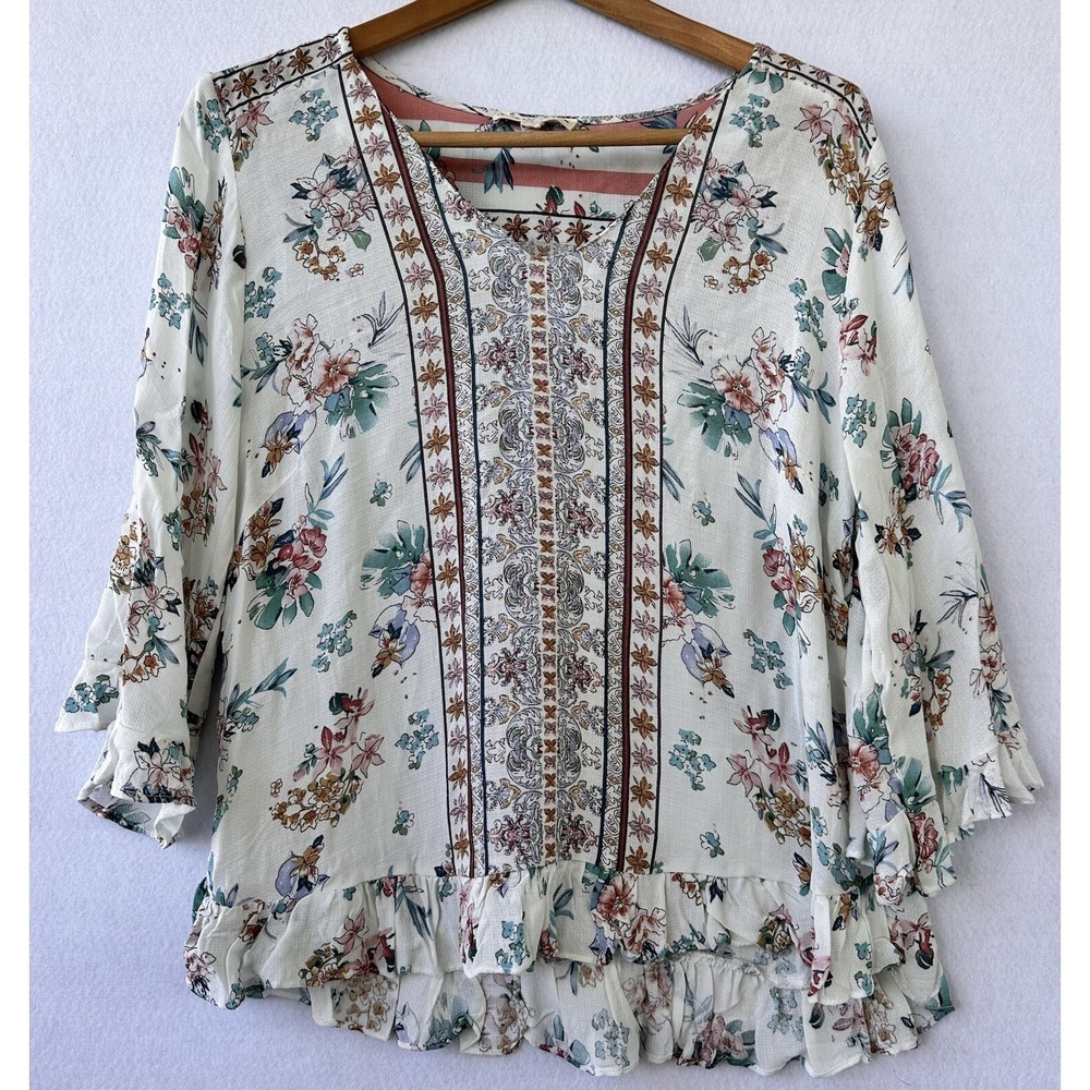 Rose Thyme Top BOHO Cottagecore Feminine Summer Comfy Ruffle Women's L